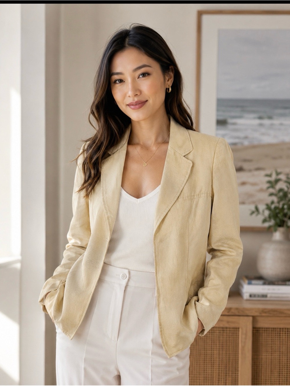 Dana Buchman Beige Tan Blazer Classic Tailored Lightweight Jacket